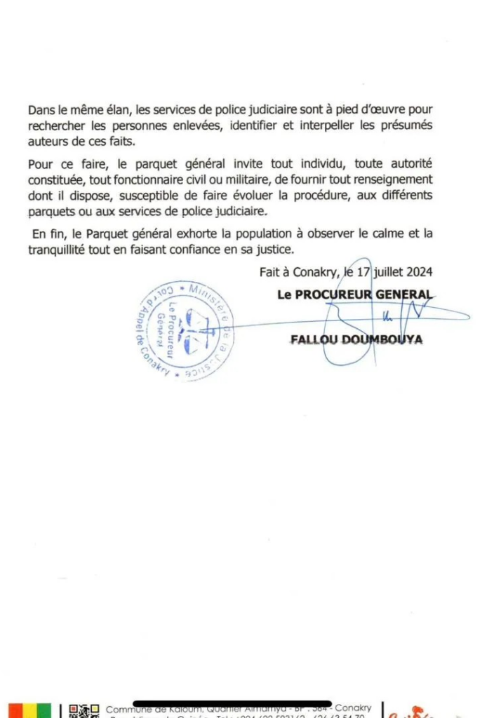 pg-conakry1-704x1024 Kidnapping de Foniké Menguè et Billo Bah : le Parquet général de Conakry dit ne rien savoir !