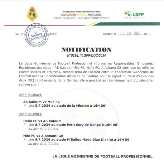 report-ASK-MILO Ligue 1 (J24) : le match AS Kaloum-Milo de Kankan sera rejoué