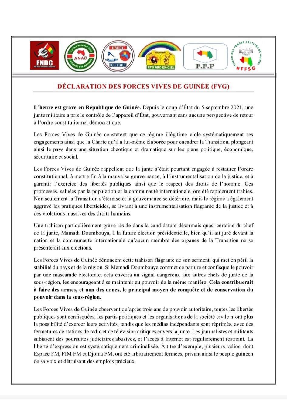 forces-vives Guinée : les Forces Vives sonnent la mobilisation pour le départ du CNRD