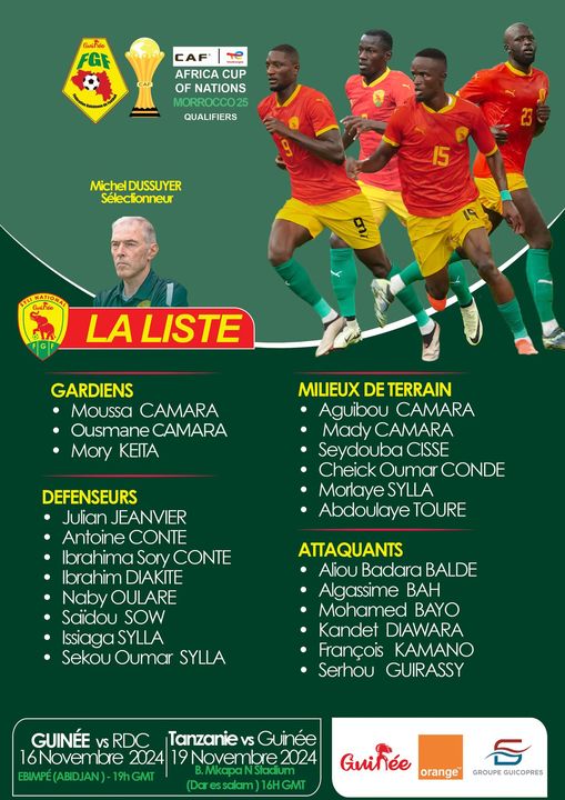 syli-rdc Les 23 joueurs du Syli contre la RD Congo et la Tanzanie