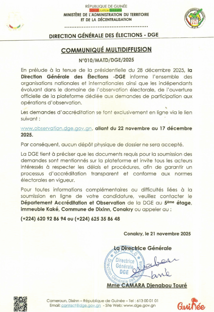 image-106-704x1024 Guinée : la DGE annonce l’ouverture des accréditations pour l’observation électorale