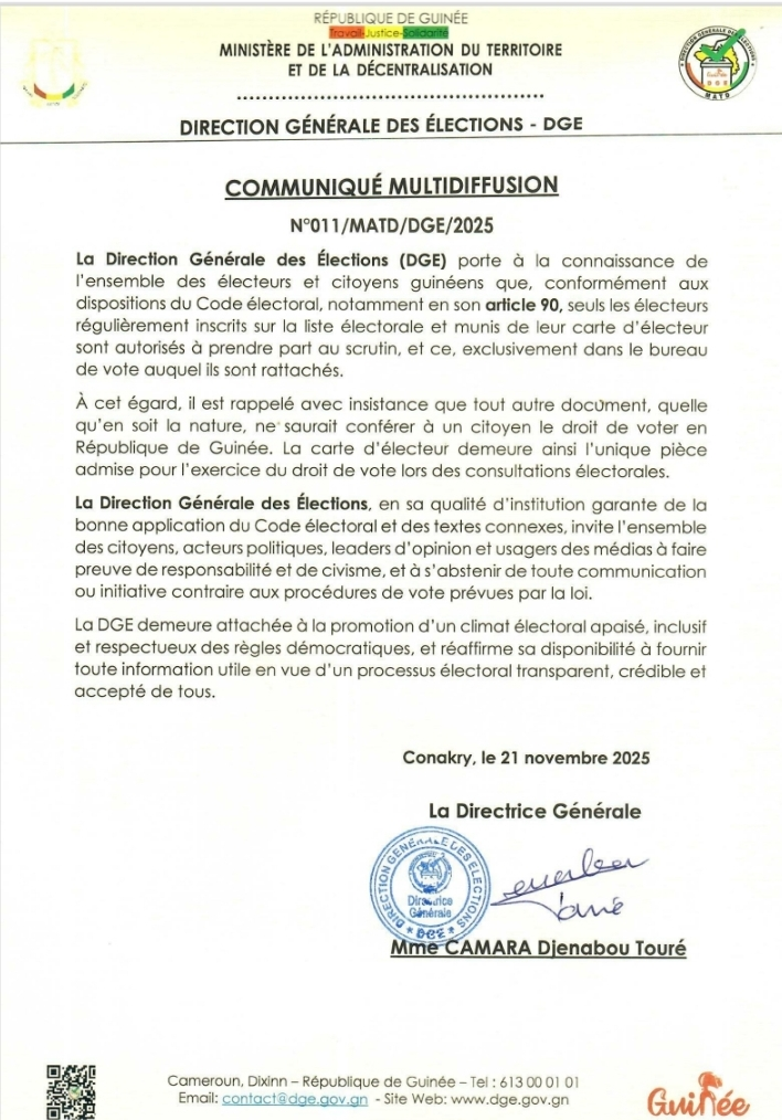 image-86 Guinée : « seuls les électeurs régulièrement inscrits et munis de leur carte sont autorisés à voter » (DGE)