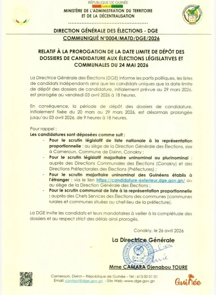 dge-750x1024 Guinée : la DGE proroge la date limite de dépôt des candidatures aux législatives et communales