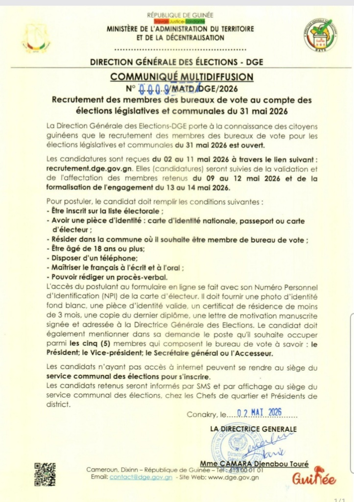 image-17 Elections du 31 mai : la DGE ouvre le processus de recrutement des agents électoraux
