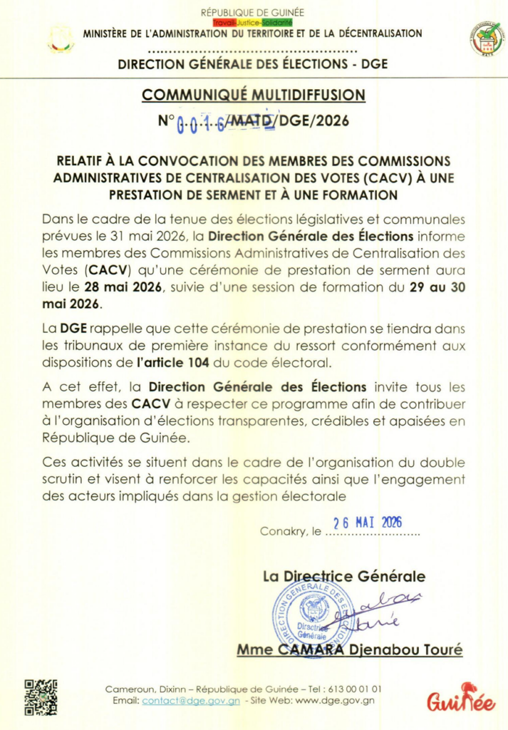 image-176-713x1024 Guinée : la DGE organise une prestation de serment et une session de formation pour les CACV