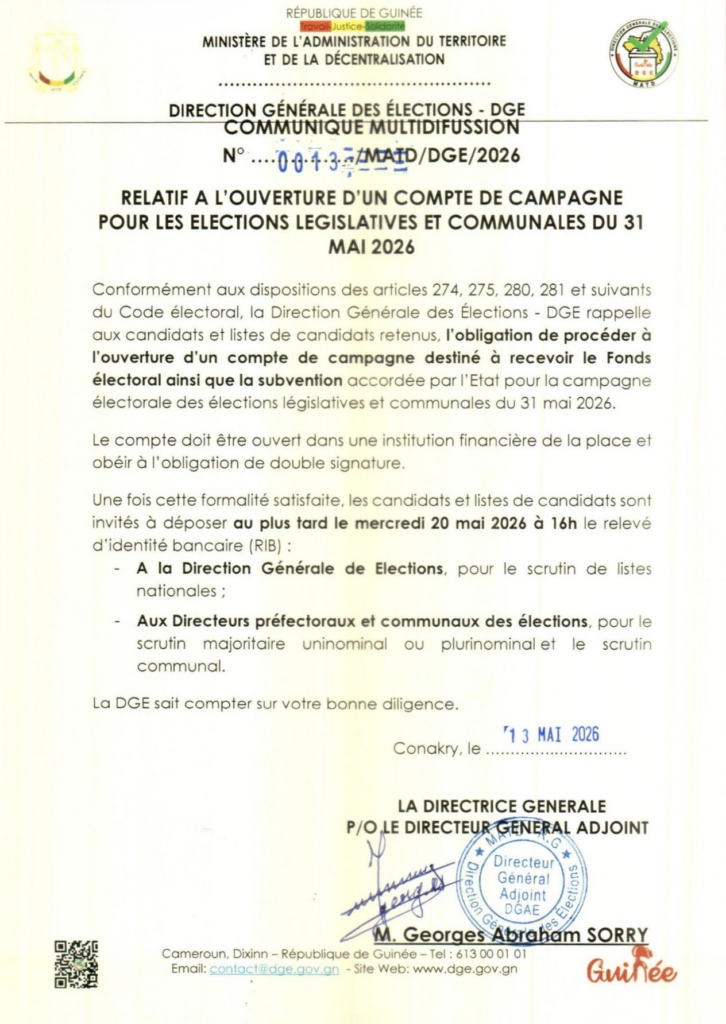 image-99-726x1024 Guinée : la DGE exige l’ouverture d’un compte de campagne pour recevoir le Fonds électoral