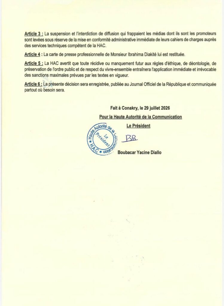 hac2-749x1024 Guinée : la HAC lève la suspension de 3 journalistes et de 2 médias